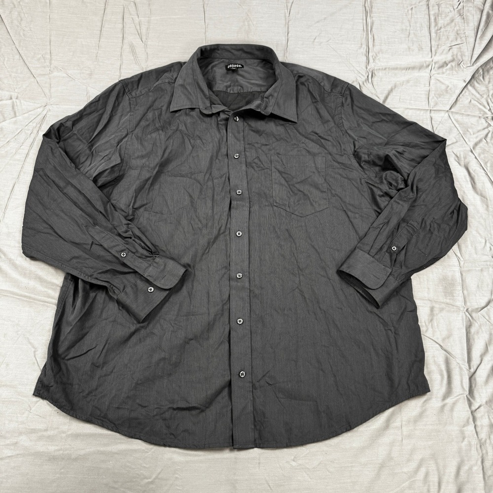 George Mens Long Sleeve Button Down Shirt Dark Grey Cotton GM43Y046B Big Tall